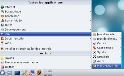 menu jeux, play on linux
