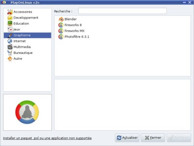 Choix de l'application Windows à lancer